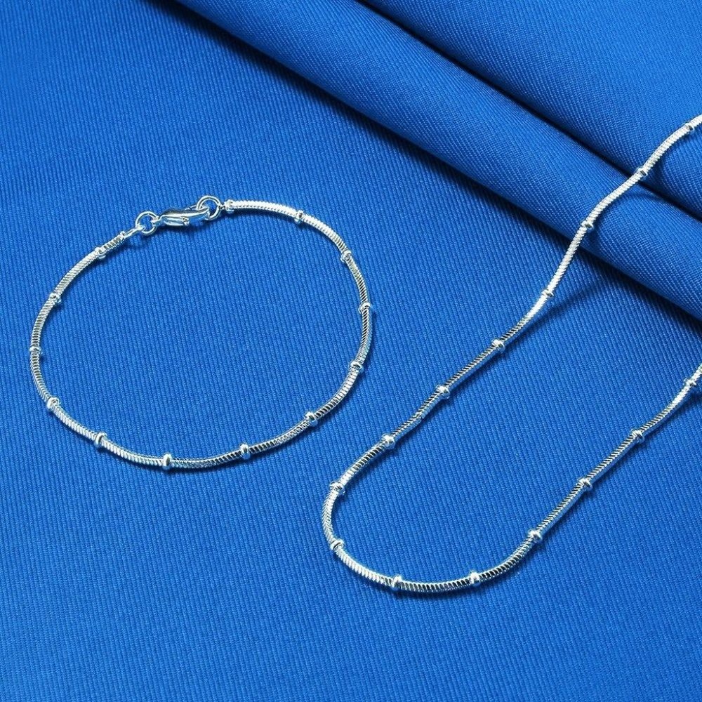 Margo Fine Stationary Beaded 925 Sterling Silver Snake Chain Minimalist Bracelet - Picture 5 of 10